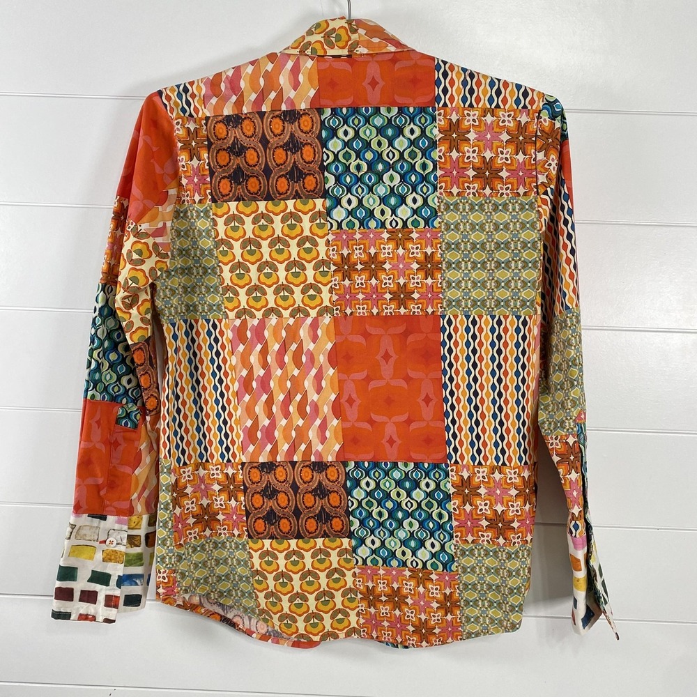 Tizzie Shirt Womens Medium Multicolor Patchwork Boho Button Front Long Sleeve - Picture 3 of 11